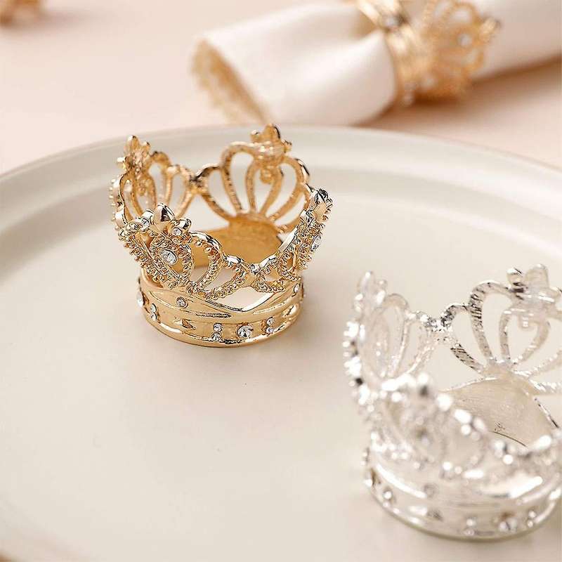 12Pcs Crown Napkin Ring Metal Tissue Ring Napkin Buckle Suitable for Wedding Banquet Hotel Holiday P