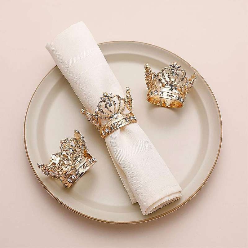 12Pcs Crown Napkin Ring Metal Tissue Ring Napkin Buckle Suitable for Wedding Banquet Hotel Holiday P