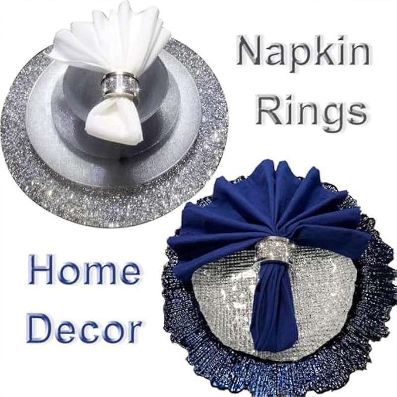 12pcs Crystal Glass Napkin Holder Napkin Rings,Glam Crushed Diamond Table Settings Bling Serviette B