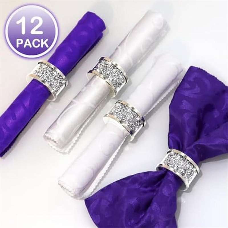 12pcs Crystal Glass Napkin Holder Napkin Rings,Glam Crushed Diamond Table Settings Bling Serviette B