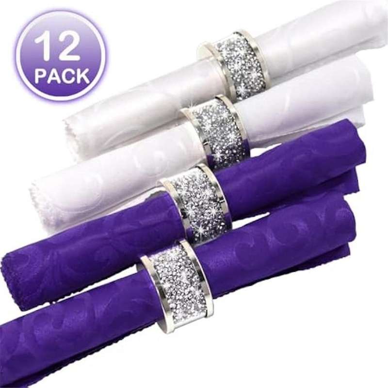 12pcs Crystal Glass Napkin Holder Napkin Rings,Glam Crushed Diamond Table Settings Bling Serviette B
