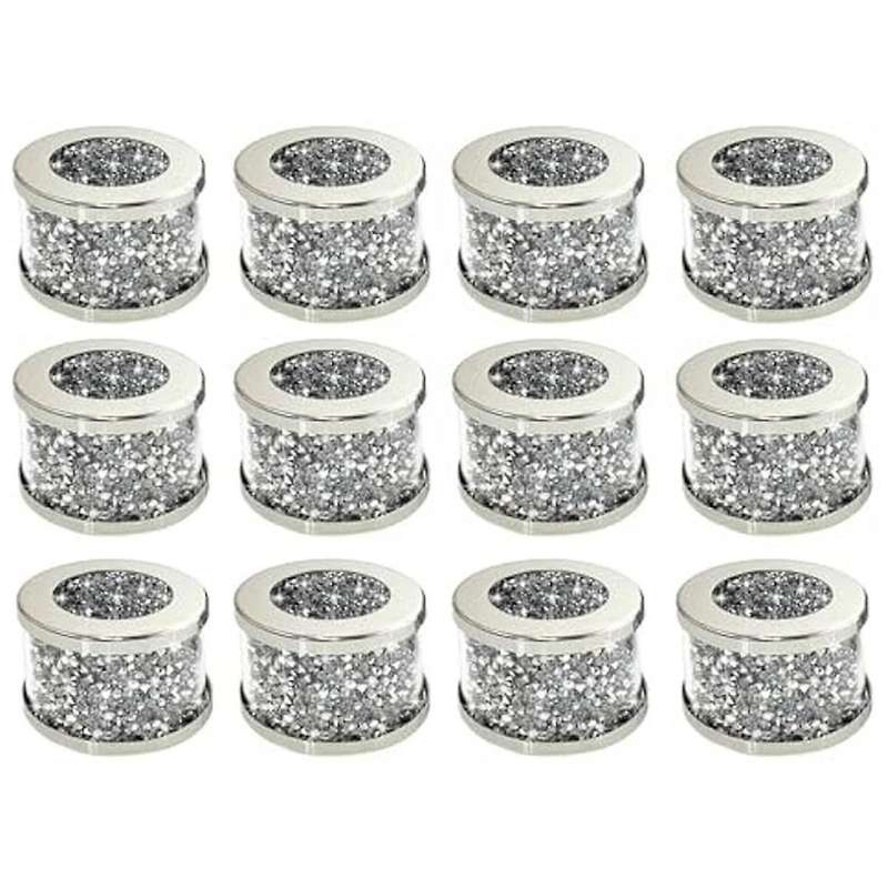 12pcs Crystal Glass Napkin Holder Napkin Rings,Glam Crushed Diamond Table Settings Bling Serviette B
