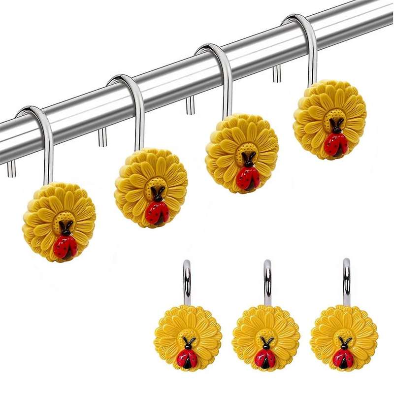 12Pcs Durable Metal Shower Curtain Rings Easy Glide Shower Hooks for Shower Curtain Decorative Showe