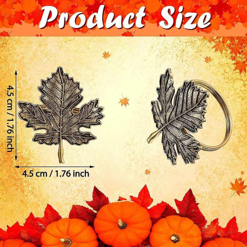 12Pcs Fall Napkin Ring,Fall Leaf Napkin Rings Autumn Napkin Holders Maple Leaf for Thanksgiving Hall