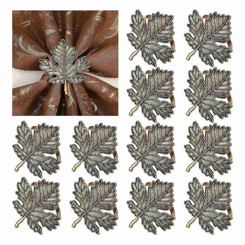 12Pcs Fall Napkin Ring,Fall Leaf Napkin Rings Autumn Napkin Holders Maple Leaf for Thanksgiving Hall