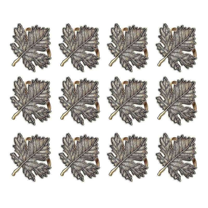 12Pcs Fall Napkin Ring,Fall Leaf Napkin Rings Autumn Napkin Holders Maple Leaf for Thanksgiving Hall