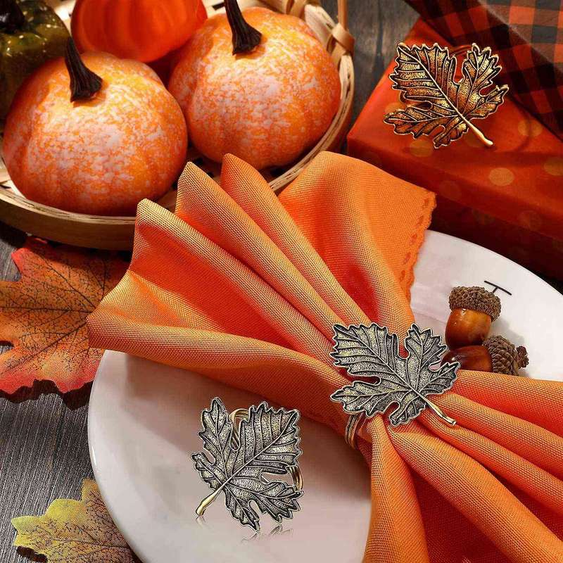 12Pcs Fall Napkin Ring,Fall Leaf Napkin Rings Autumn Napkin Holders Maple Leaf for Thanksgiving Hall