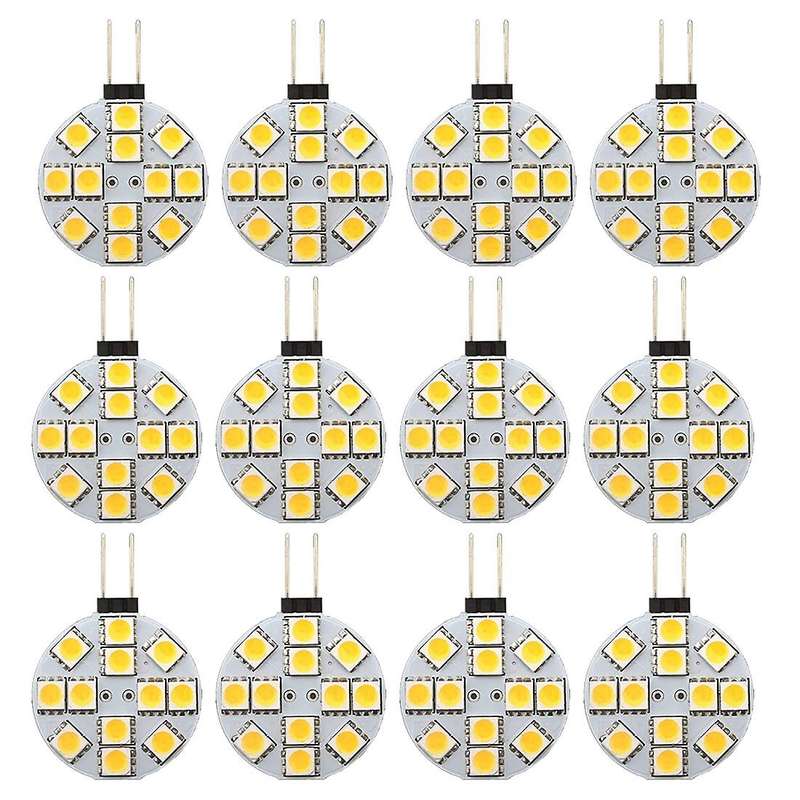 12PCS G4 Puck Lights LED Bulbs Side Pin Round G4 5050 12SMD LED RV Light Home Reading Light, Warm W