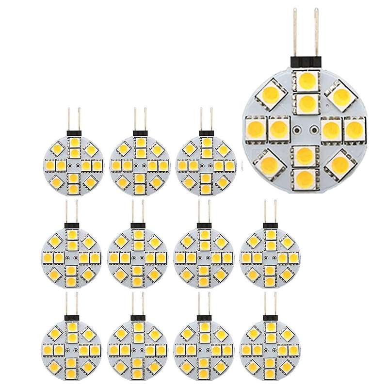 12PCS G4 Puck Lights LED Bulbs Side Pin Round G4 5050 12SMD LED RV Light Home Reading Light, Warm W
