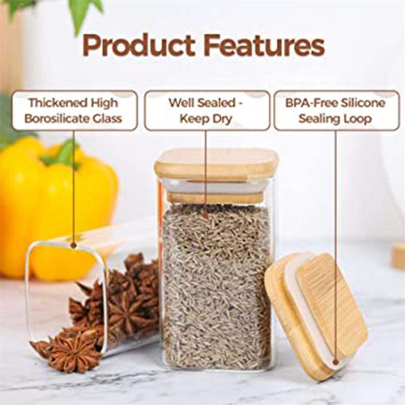 12pcs Glass Spice Jars with Bamboo Lid, 8oz Airtight Square Spice Containers , Empty Seasoning Jars