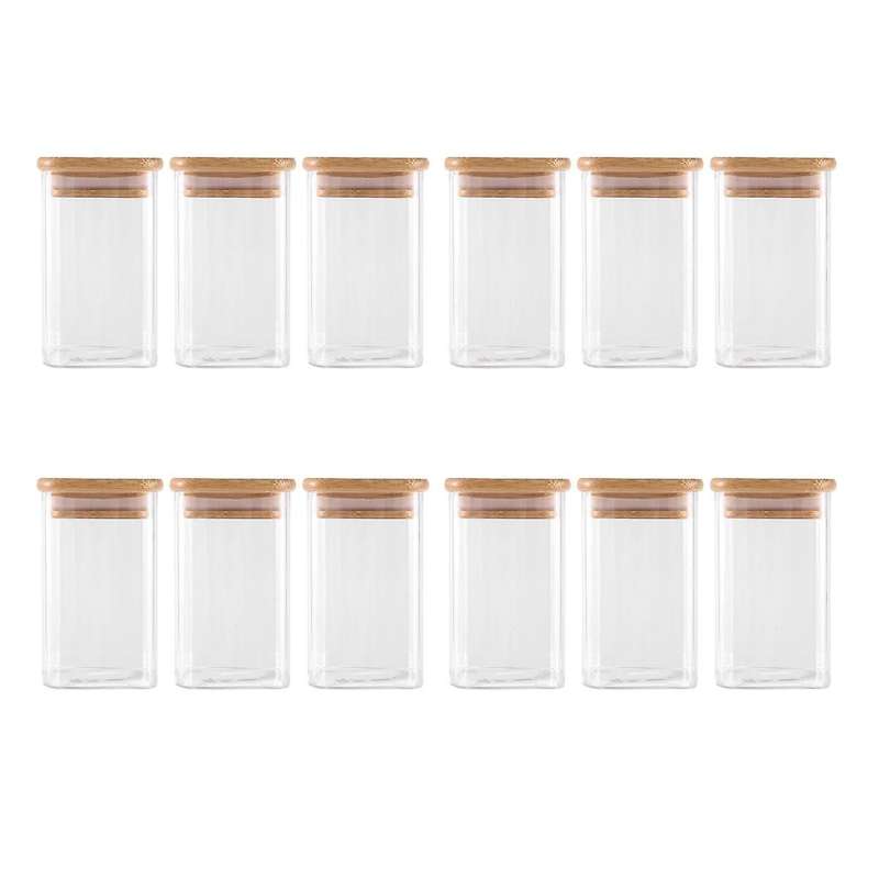 12pcs Glass Spice Jars with Bamboo Lid, 8oz Airtight Square Spice Containers , Empty Seasoning Jars