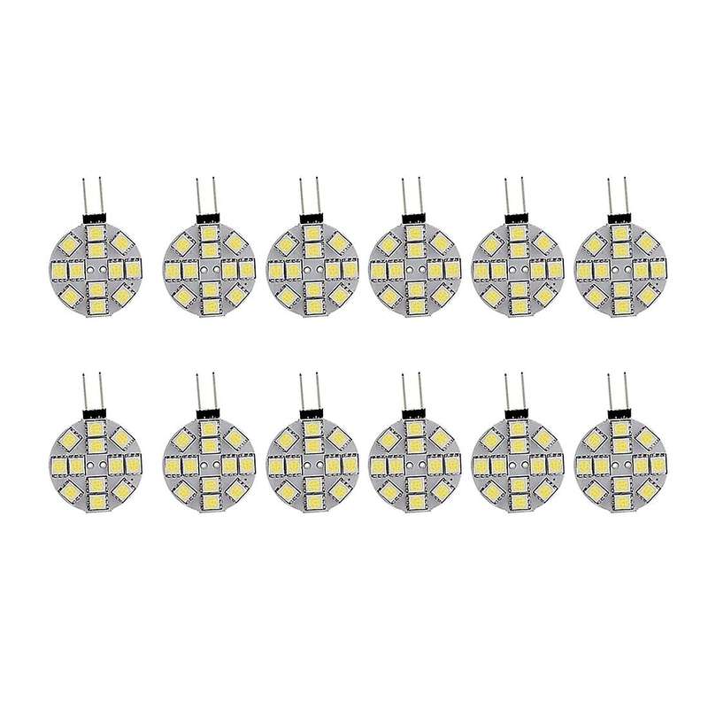 12pcs G4 Lights Led Bulbs Side Pin Base Round G4 5050 12smd Led Rv Light Home Reading Light, White