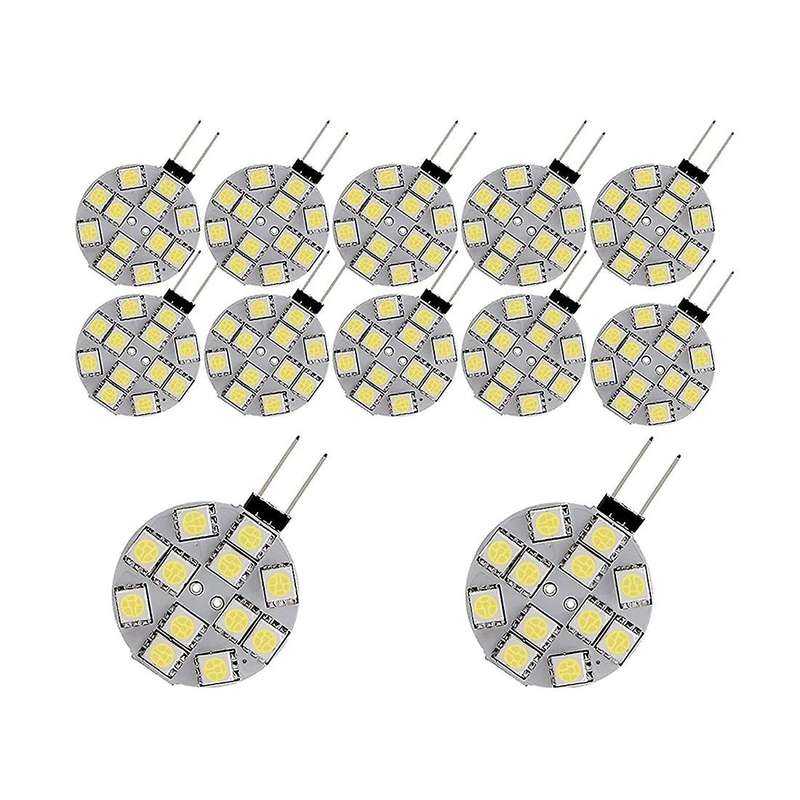 12pcs G4 Lights Led Bulbs Side Pin Base Round G4 5050 12smd Led Rv Light Home Reading Light, White