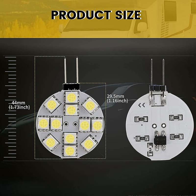 12pcs G4 Lights Led Bulbs Side Pin Base Round G4 5050 12smd Led Rv Light Home Reading Light, White