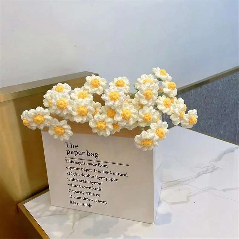 12pcs Handmade Daisy Crochet Yarn Hook Flower Knitted Bouquet Birthday Gift Home Party Wedding Decor