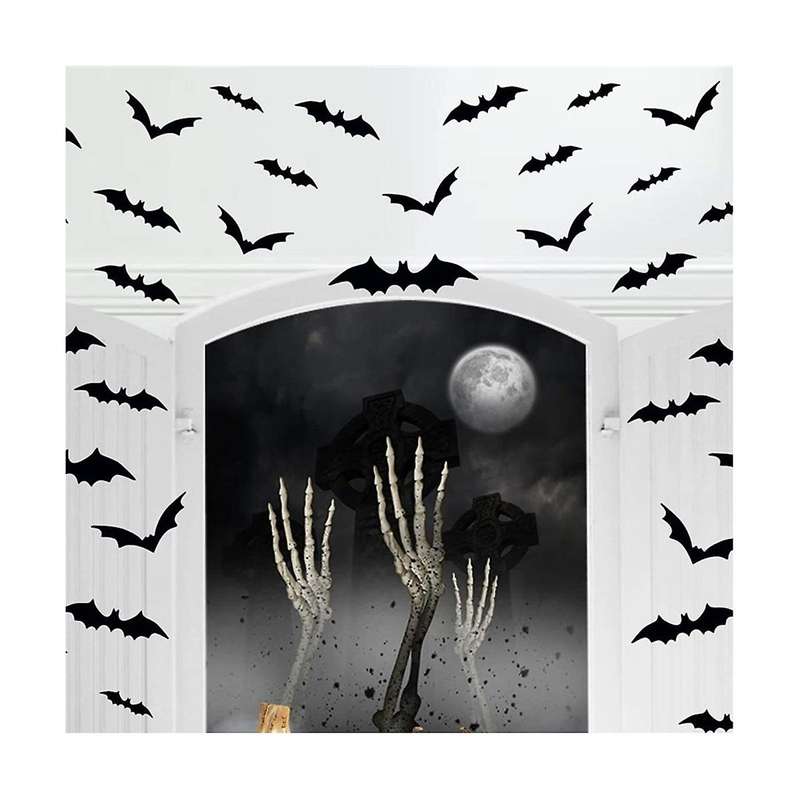 12PCS Halloween Decoration 3D Black PVC Bat Halloween Party DIY Decor Wall Sticker Bar Room Hallowe