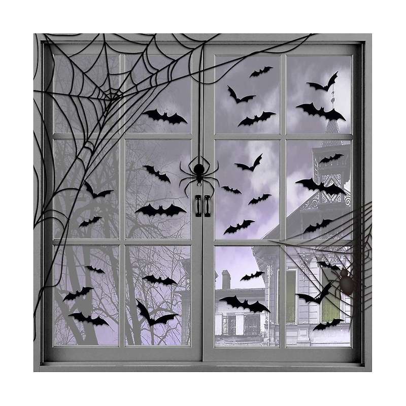 12PCS Halloween Decoration 3D Black PVC Bat Halloween Party DIY Decor Wall Sticker Bar Room Hallowe