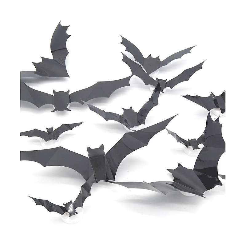 12PCS Halloween Decoration 3D Black PVC Bat Halloween Party DIY Decor Wall Sticker Bar Room Hallowe