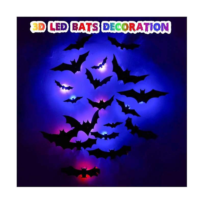 12PCS Halloween Decoration 3D Black PVC Bat Halloween Party DIY Decor Wall Sticker Bar Room Hallowe