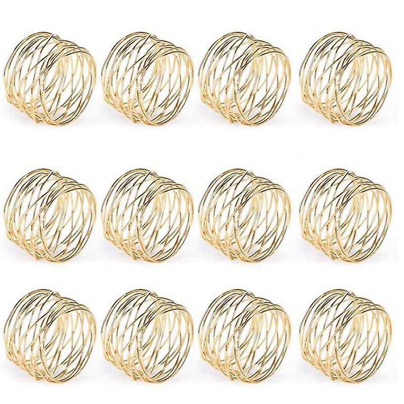 12pcs Hotel Gold Wire Mesh Napkin Ring Mouth Ring Metallic Napkin Buckle Table for Wedding Birthday