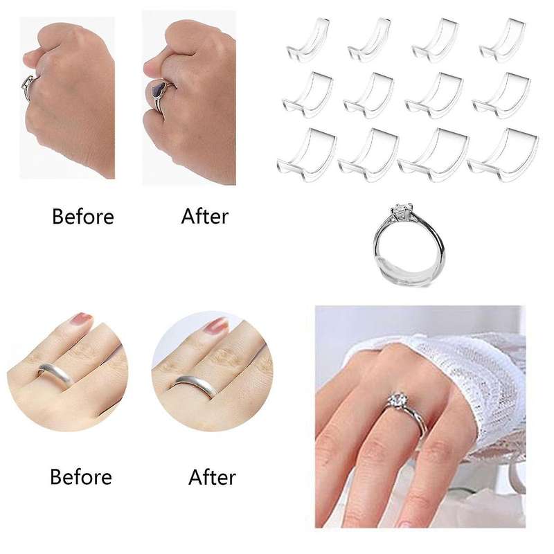 12Pcs Invisible for Loose Rings Ring Adjuster Fit Any Rings Ring Clips to Make Rings Smaller Ring