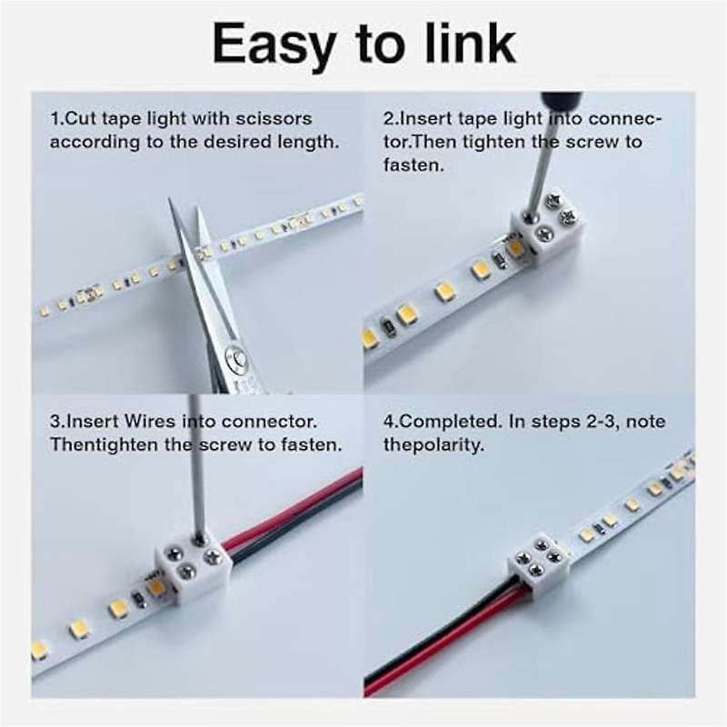 12PCS Led Strip Light Connectors Solderless 2Pin 8mm LED Connectors Strip to Wire for 5-24v Single C