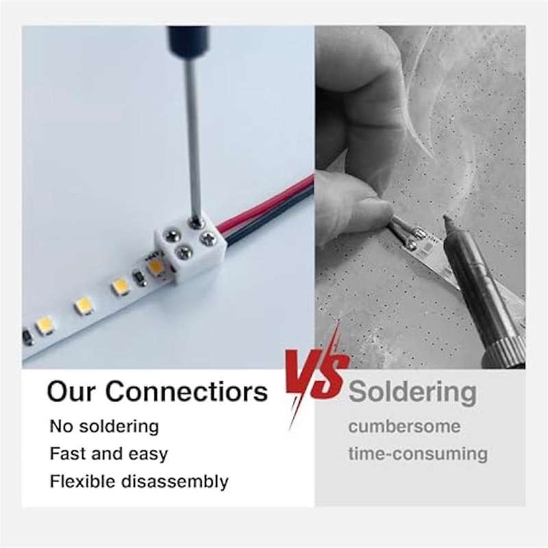 12PCS Led Strip Light Connectors Solderless 2Pin 8mm LED Connectors Strip to Wire for 5-24v Single C