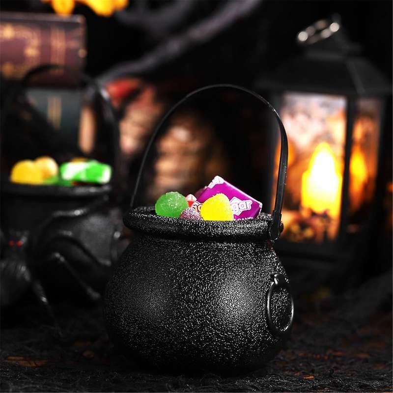12Pcs Mini Candy Kettles Witch Skeleton Cauldron Holder Pot with Handle for Halloween Easter St 'S D