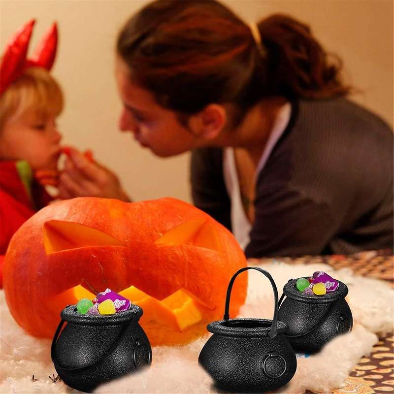 12Pcs Mini Candy Kettles Witch Skeleton Cauldron Holder Pot with Handle for Halloween Easter St 'S D