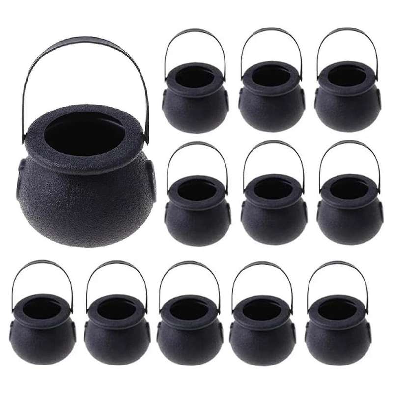 12Pcs Mini Candy Kettles Witch Skeleton Cauldron Holder Pot with Handle for Halloween Easter St 'S D