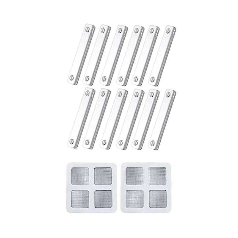 12Pcs Magnetic Screen Installer Self Adhesive Clips, with 2 Window Screen Repair Patch(10cm x 10cm)