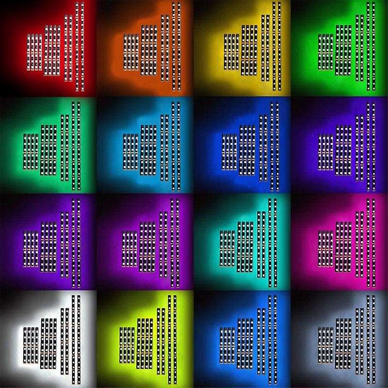 12Pcs Motorcycle Car Atmosphere Light RF RGB Colorful Light Strip LED Flashing Strip Light Glow Neon