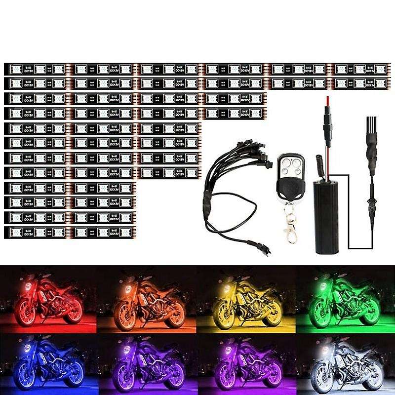 12Pcs Motorcycle Car Atmosphere Light RF RGB Colorful Light Strip LED Flashing Strip Light Glow Neon