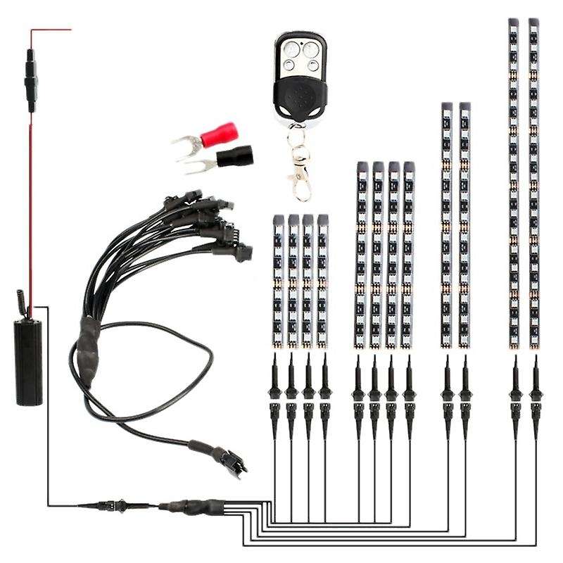 12Pcs Motorcycle Car Atmosphere Light RF RGB Colorful Light Strip LED Flashing Strip Light Glow Neon