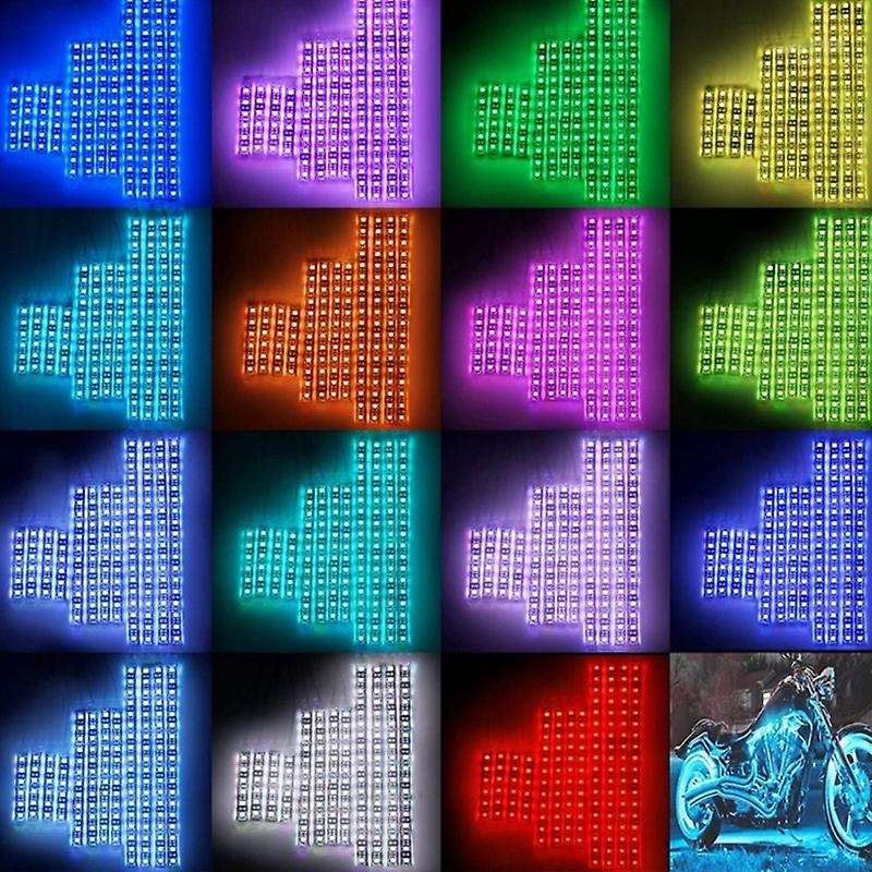 12Pcs Motorcycle LED Light Strips Multi-Color Neon Ground Effect Atmosphere Lights Lamp with Remote