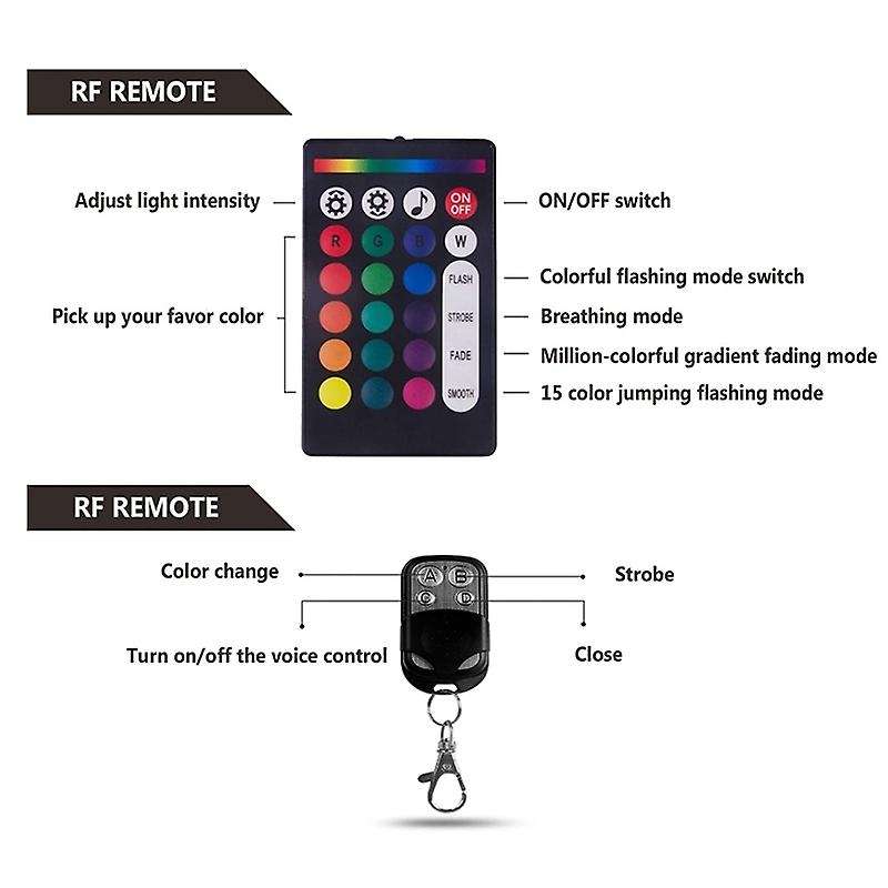 12Pcs Motorcycle LED Light Strips Multi-Color Neon Ground Effect Atmosphere Lights Lamp with Remote