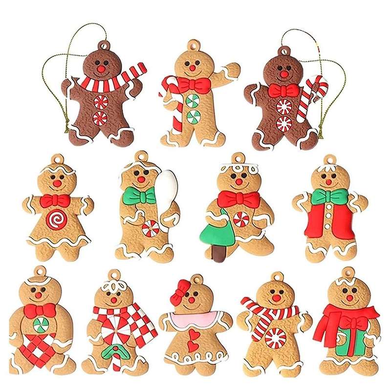 12pcs Ornaments for Christmas Assorted Plastic Gingerbread Figurines Ornaments for Christmas Tree H