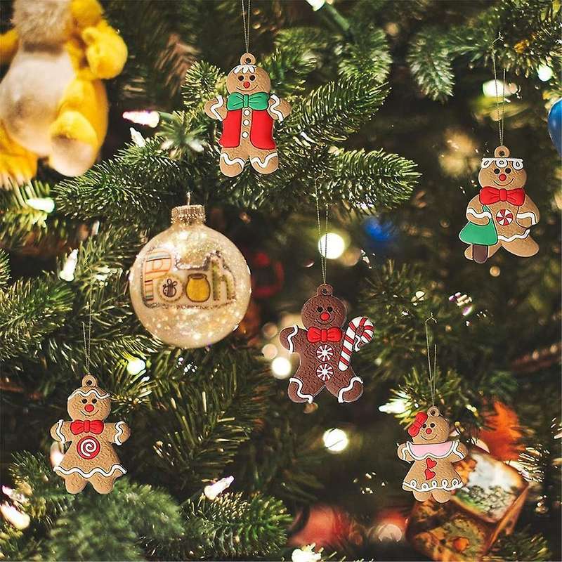 12pcs Ornaments for Christmas Assorted Plastic Gingerbread Figurines Ornaments for Christmas Tree H