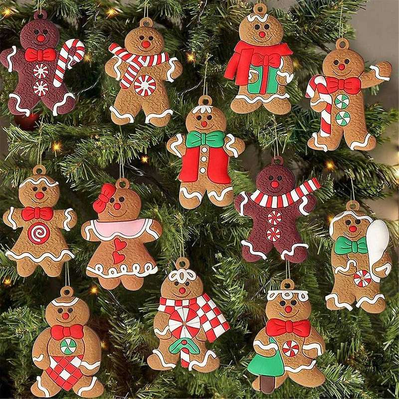 12pcs Ornaments for Christmas Assorted Plastic Gingerbread Figurines Ornaments for Christmas Tree H