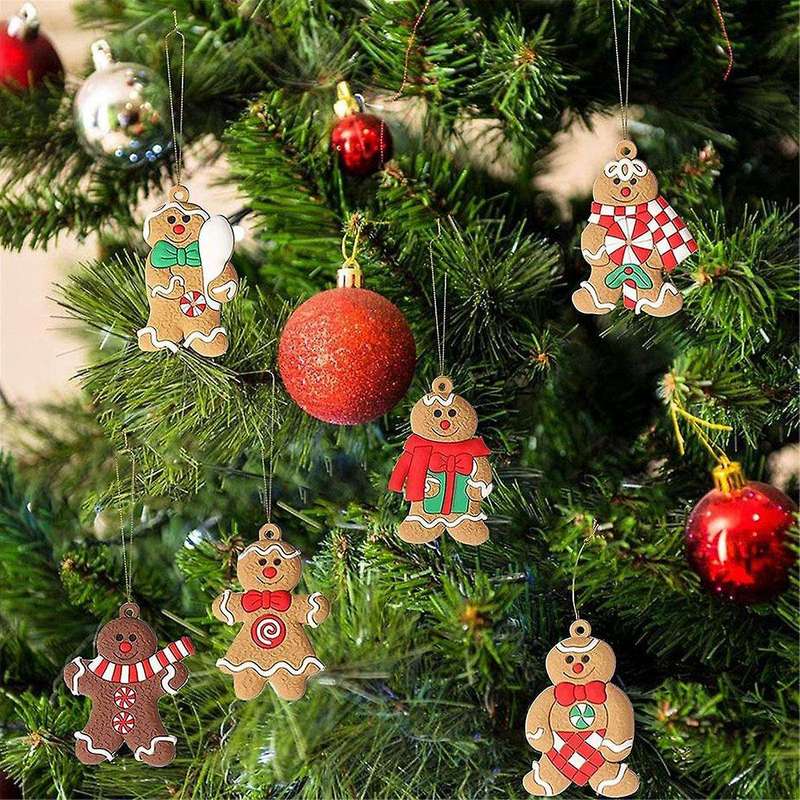 12pcs Ornaments for Christmas Assorted Plastic Gingerbread Figurines Ornaments for Christmas Tree H