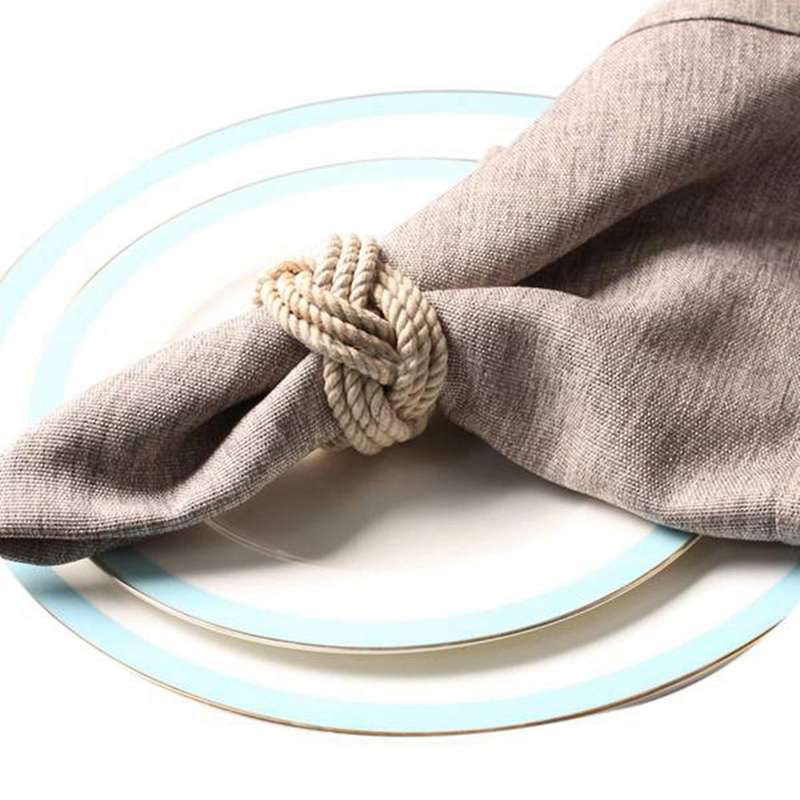 12Pcs Natural Napkin Loop Cord Woven Napkin Buckle Corded Napkin Buckle Waxed Twine Napkin Loop