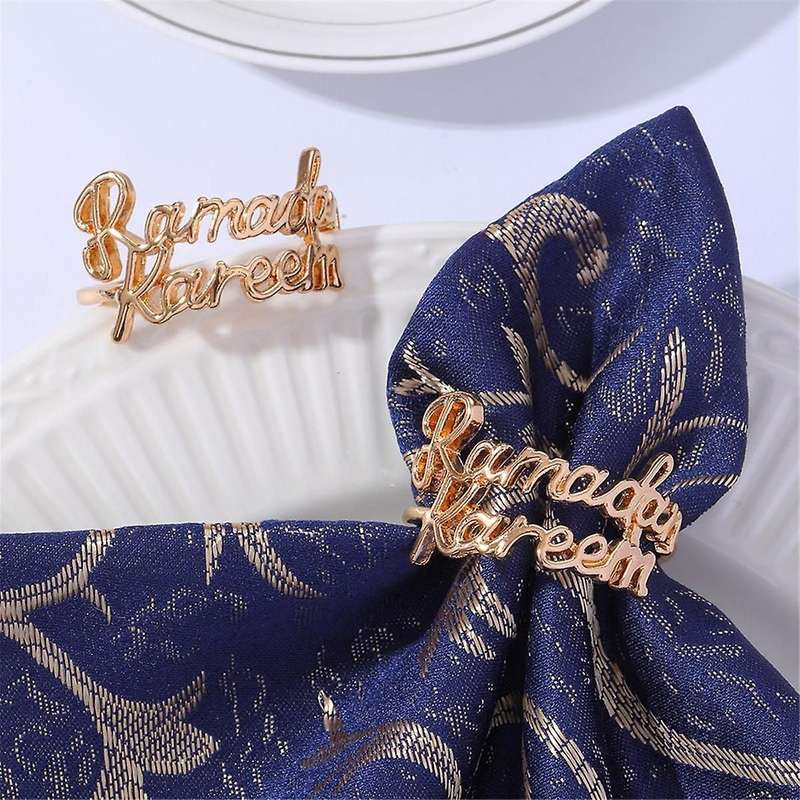 12PCS Ramadan Kareem Napkin Rings Eid Mubarak Muslim Islamic Dinner Table Home Decoration Alloy Napk