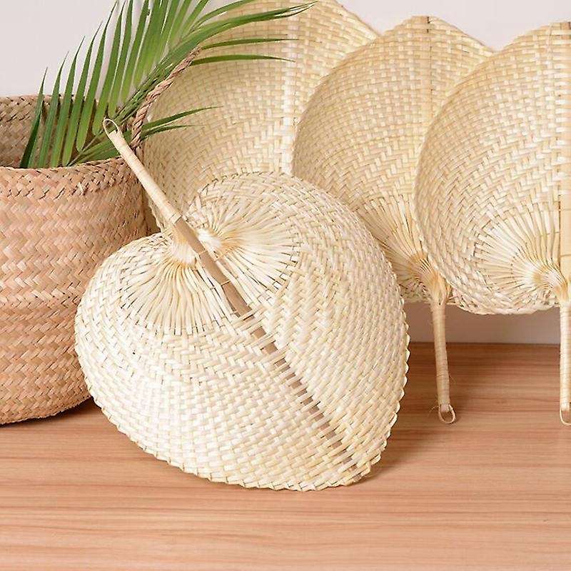 12pcs Pure Handmade Diy Heart Shaped Bamboo Woven Fan Summer Cooling Fan Chinese Style Hand Fan Han