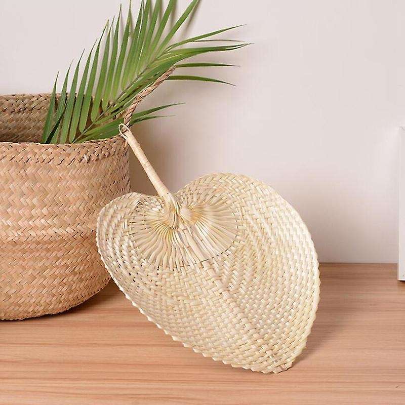 12pcs Pure Handmade Diy Heart Shaped Bamboo Woven Fan Summer Cooling Fan Chinese Style Hand Fan Han