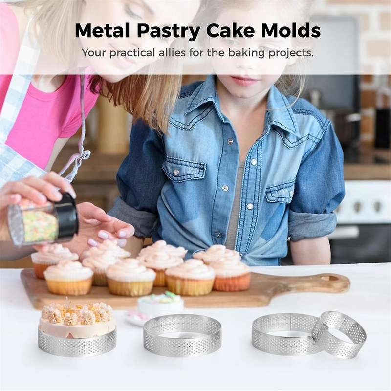 12pcs Round Tart Rings, 1.97in & 3.15in Stainless Steel Tart Rings, Perforated Cake Mousse Rings, Me