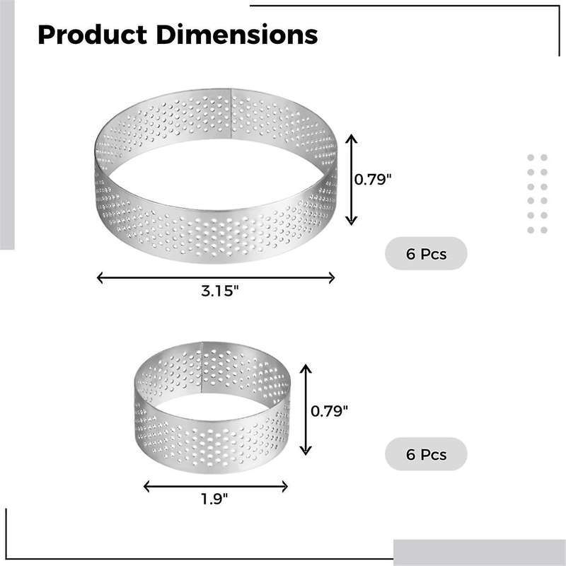 12pcs Round Tart Rings, 1.97in & 3.15in Stainless Steel Tart Rings, Perforated Cake Mousse Rings, Me