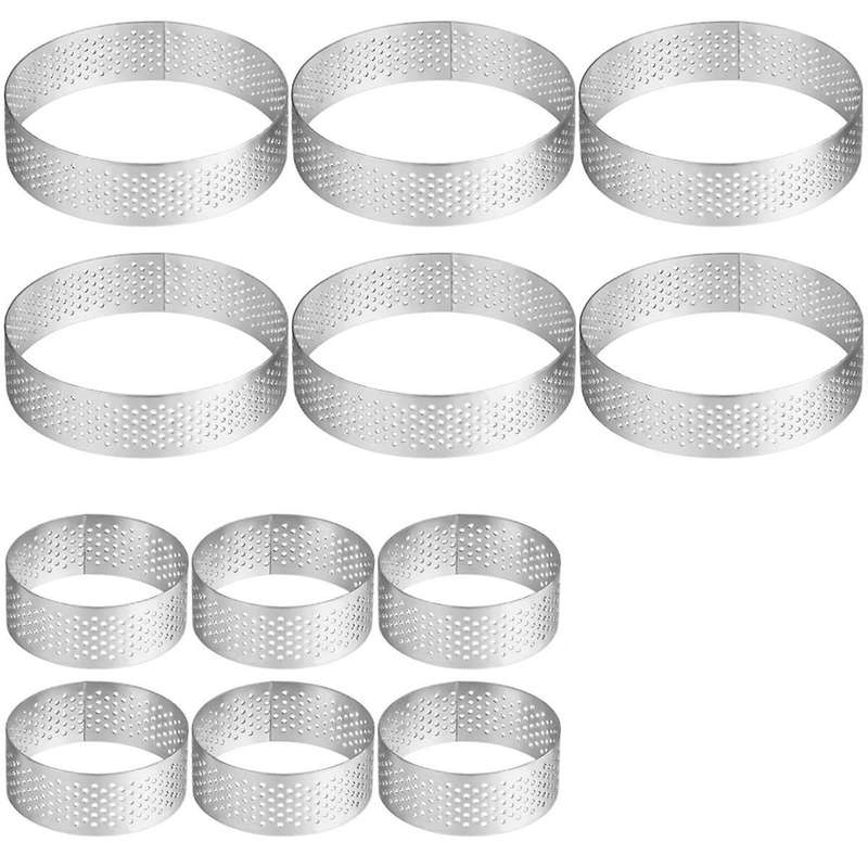 12pcs Round Tart Rings, 1.97in & 3.15in Stainless Steel Tart Rings, Perforated Cake Mousse Rings, Me