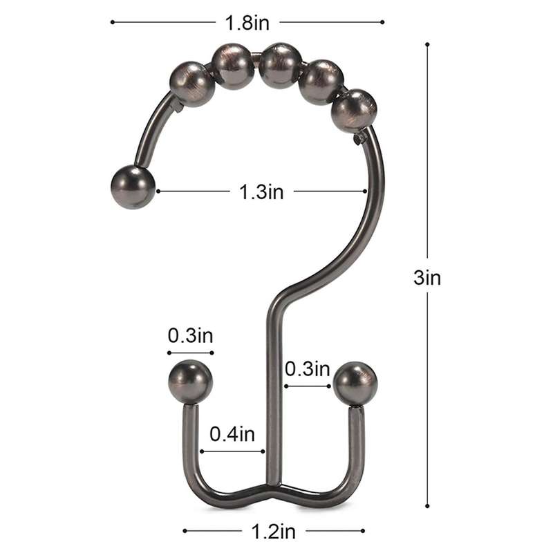 12pcs Shower Curtain Hooks, Stainless Steel Shower Curtain Rings Rust Proof Free Sliding Double Sho