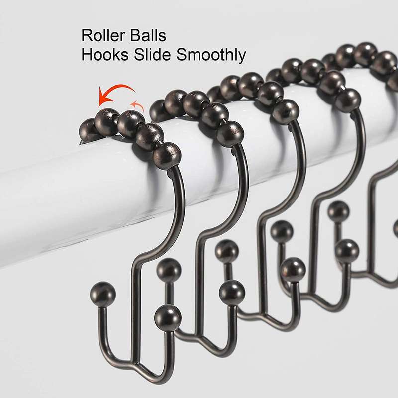 12pcs Shower Curtain Hooks, Stainless Steel Shower Curtain Rings Rust Proof Free Sliding Double Sho