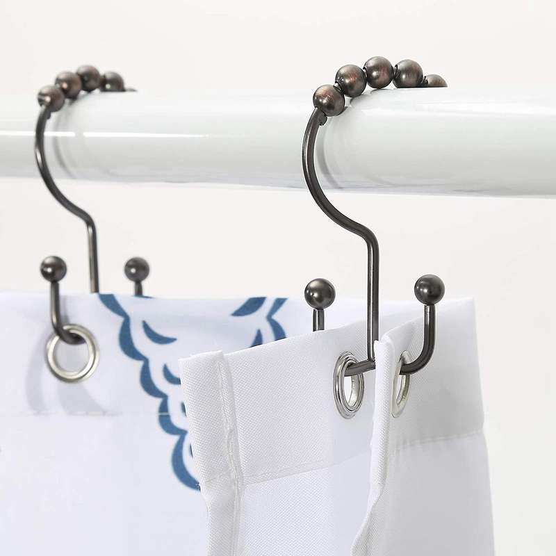 12pcs Shower Curtain Hooks, Stainless Steel Shower Curtain Rings Rust Proof Free Sliding Double Sho